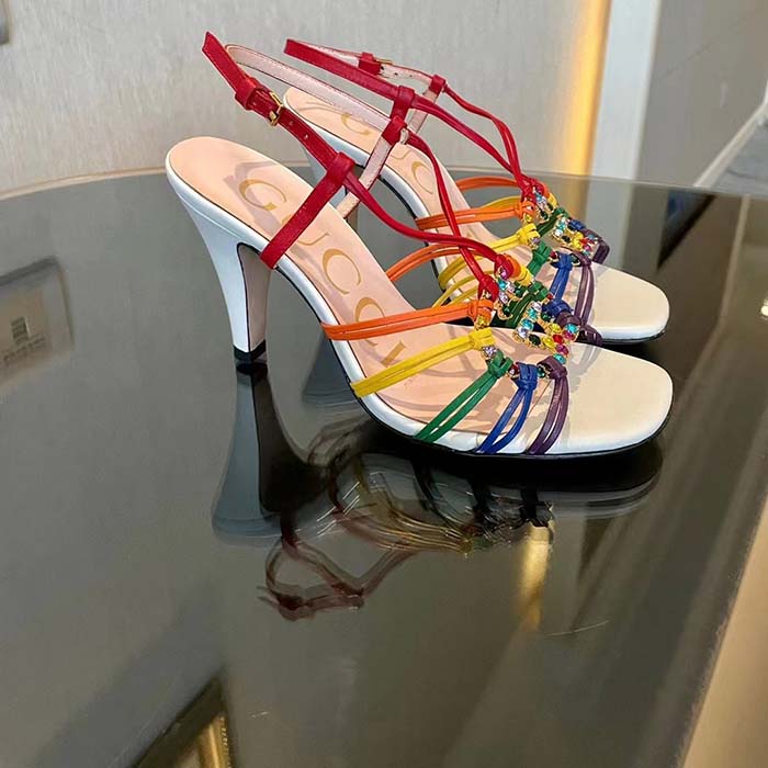 G*u*i women gg sandal interlocking g white multicolor leather high 9 cm heel
