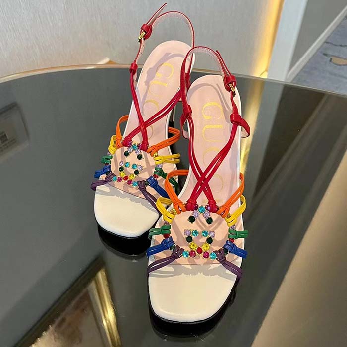 G*u*i women gg sandal interlocking g white multicolor leather high 9 cm heel
