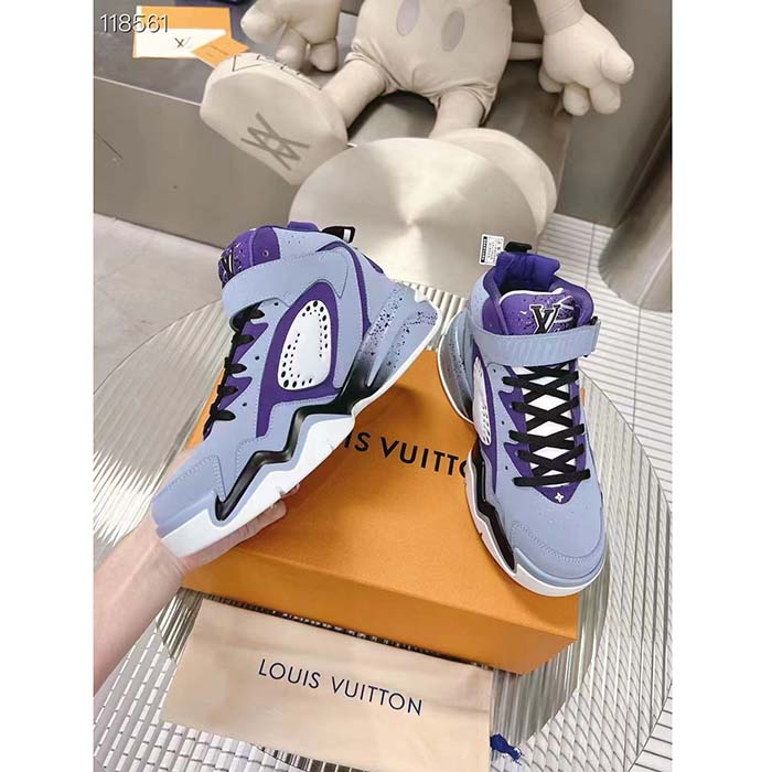 Louis Vuitton LV Unisex Trainer 2 Sneaker Boot Blue Suede Calf Leather
