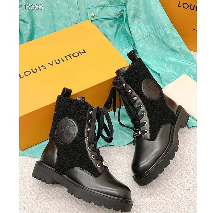 Louis Vuitton LV Women Territory Flat Ranger Black Calf Leather Wool