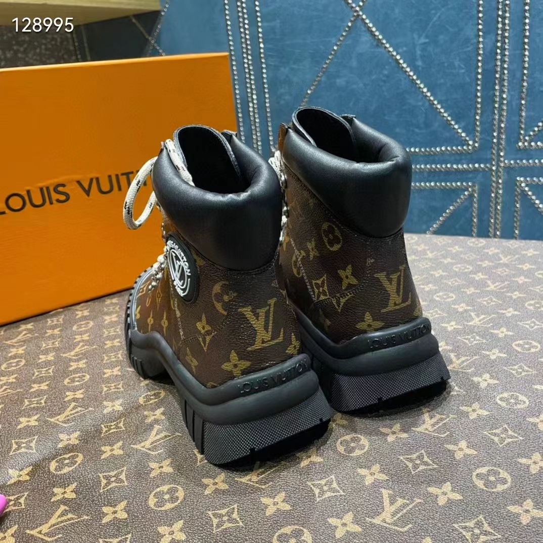 Louis Vuitton Women LV Ruby Flat Ranger Cacao Brown Patent Monogram Canvas Calf