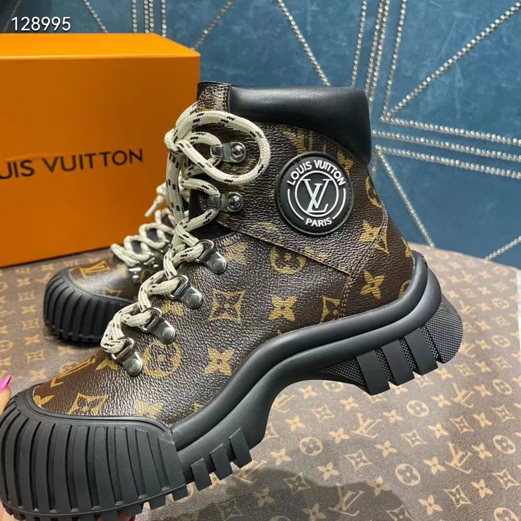 Louis Vuitton Women LV Ruby Flat Ranger Cacao Brown Patent Monogram Canvas Calf