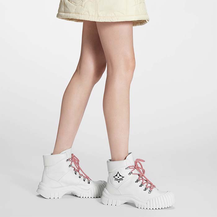 Louis Vuitton Women LV Ruby Flat Ranger White Calf Leather Bicolor Laces Rubber