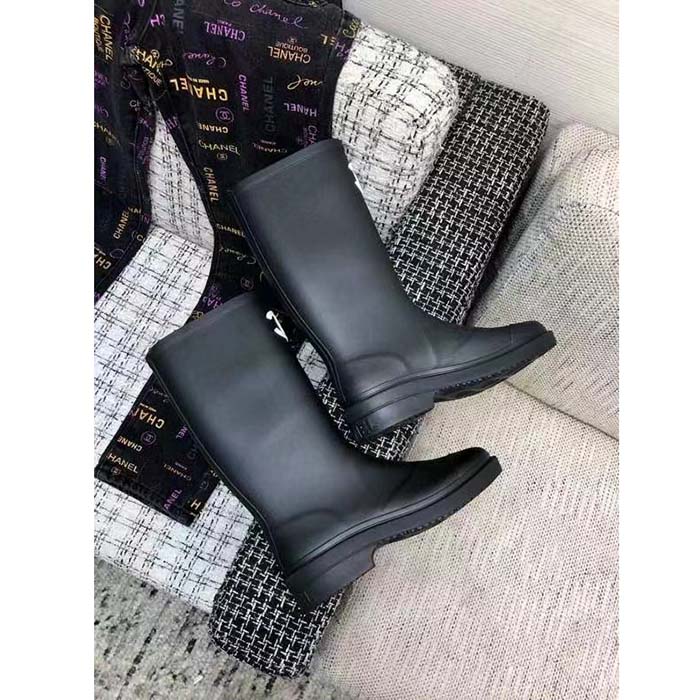 Chanel Women CC High Boots Caoutchouc Leather Black