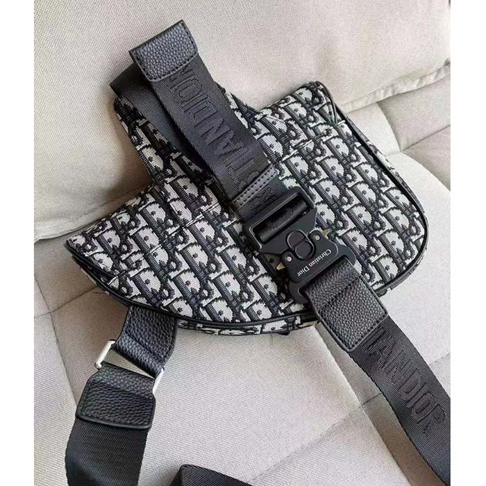 Dior Unisex CD Saddle Bag Beige Black Dior Oblique Jacquard