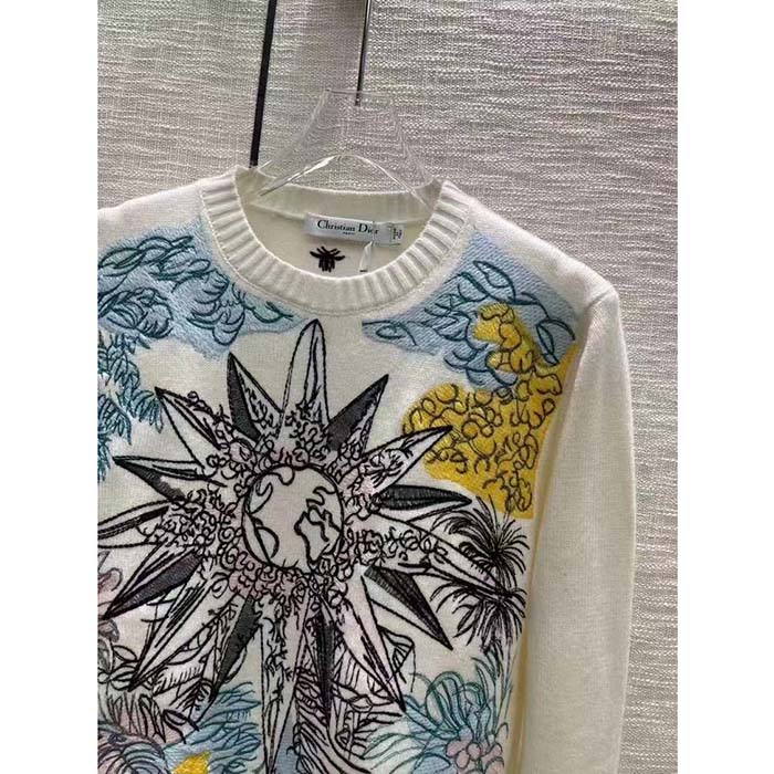 Dior Women CD Sweater Ecru Cashmere Knit Multicolor Rêve D’Infini Motif