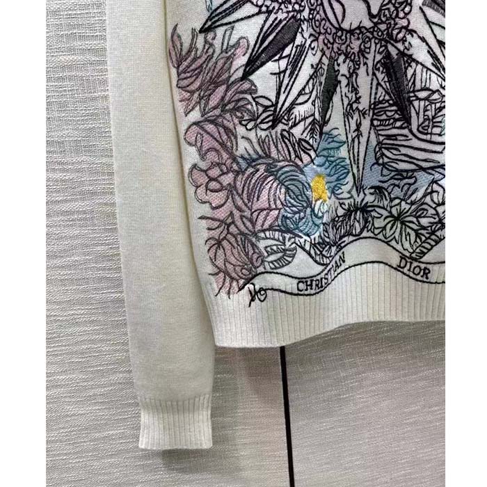 Dior Women CD Sweater Ecru Cashmere Knit Multicolor Rêve D’Infini Motif