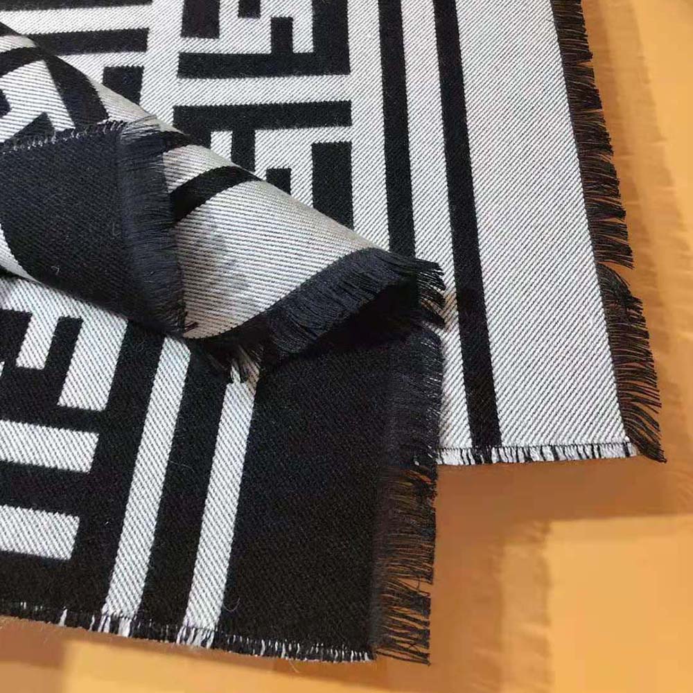 Fendi Women Beige Wool and Silk Scarf