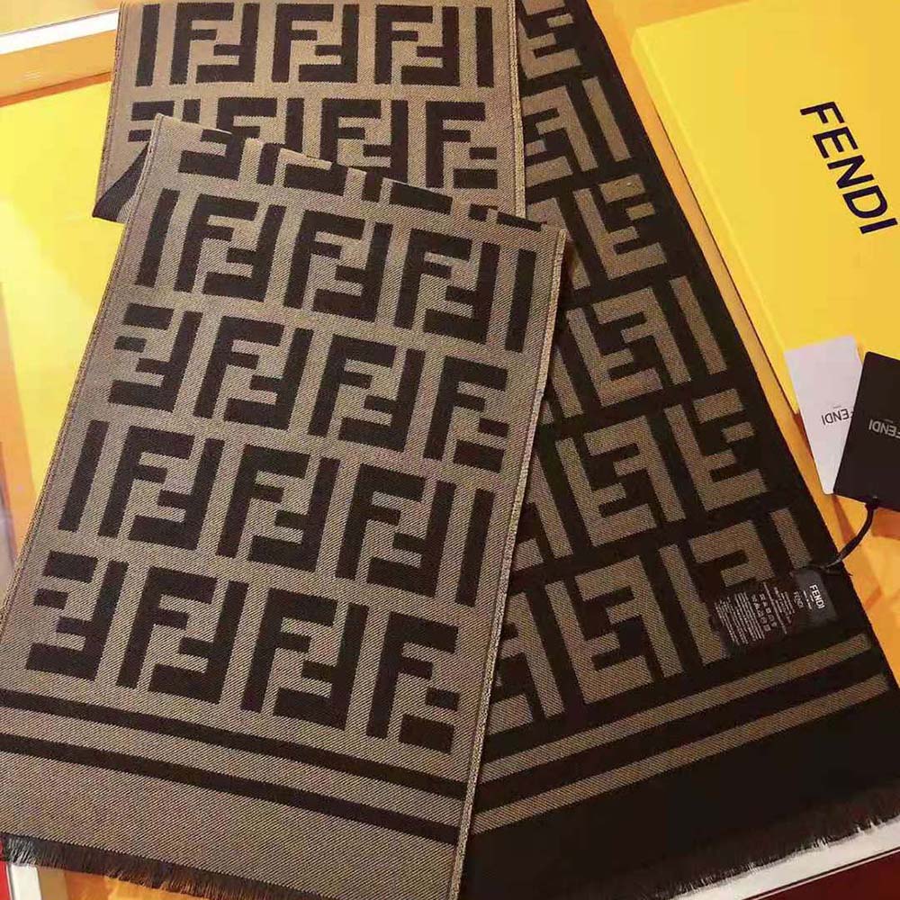 Fendi Women Black Wool and Silk Scarf