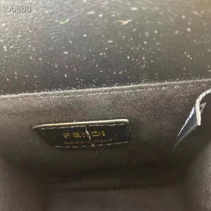 Fendi Women FF Mini Sunshine Shopper Black Leather Mini Bag