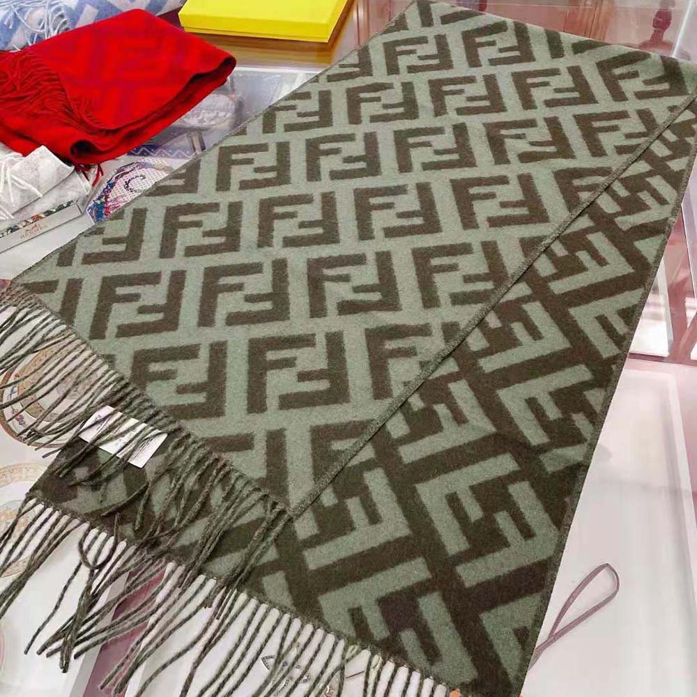 Fendi Women FF Scarf Green Cashmere Scarf
