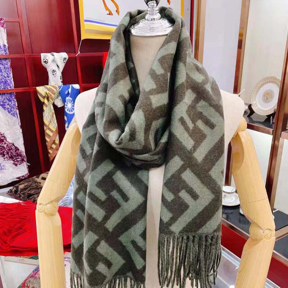 Fendi Women FF Scarf Green Cashmere Scarf
