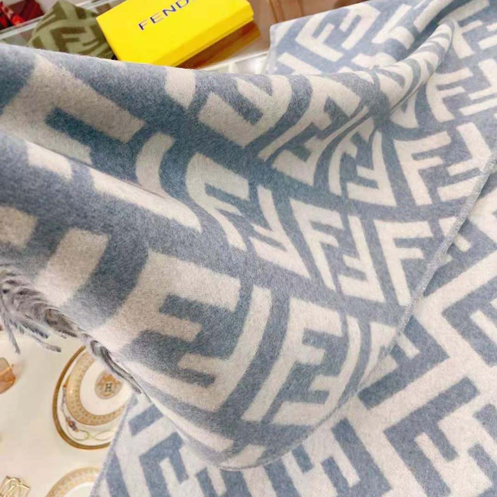 Fendi Women FF Scarf Light Blue Cashmere Scarf