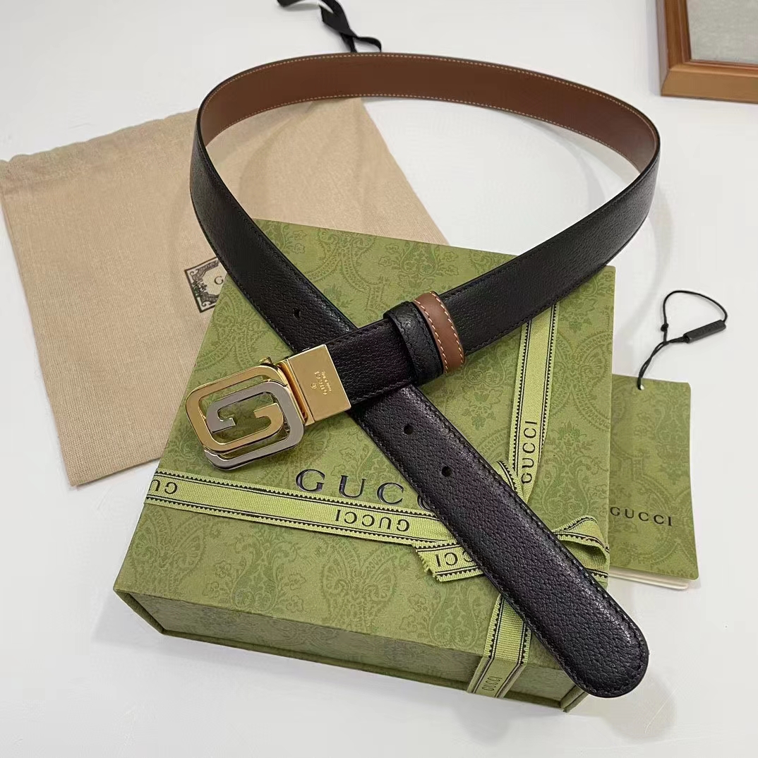 G*u*i gg unisex belt squared interlocking g buckle black leather 30 mm width