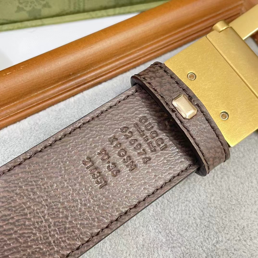 G*u*i gg unisex reversible belt square g buckle beige ebony gg supreme canvas