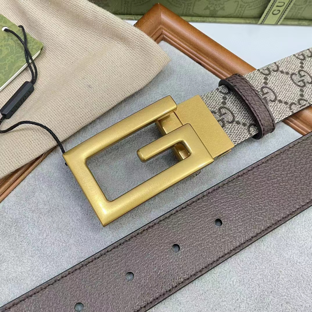 G*u*i gg unisex reversible belt square g buckle beige ebony gg supreme canvas