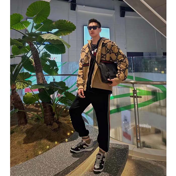 G*u*i men maxi gg wool jersey jacket beige black polyamide polyester