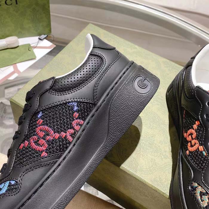 G*u*i unisex gg sneaker black leather multicolor gg fabric mid heel 5.6 cm heel