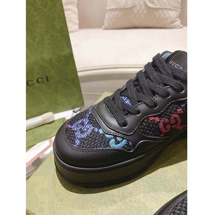 G*u*i unisex gg sneaker black leather multicolor gg fabric mid heel 5.6 cm heel