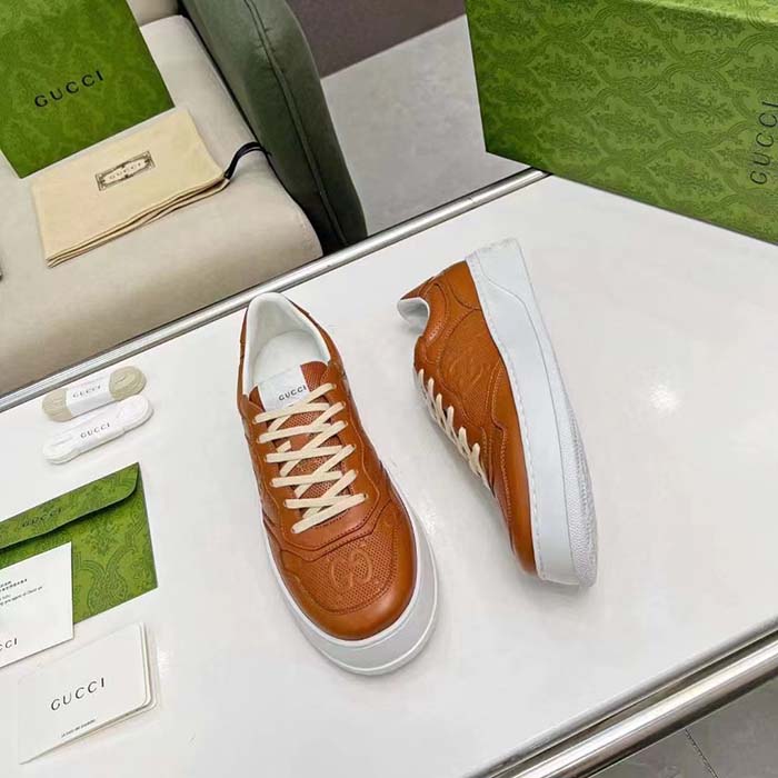 G*u*i unisex gg sneaker interlocking g brown perforated leather rubber mid 5.6 cm heel