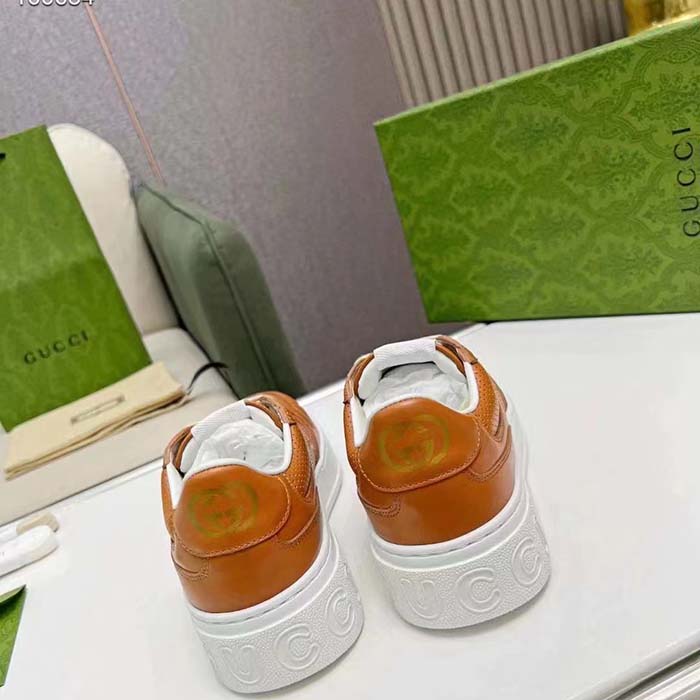 G*u*i unisex gg sneaker interlocking g brown perforated leather rubber mid 5.6 cm heel
