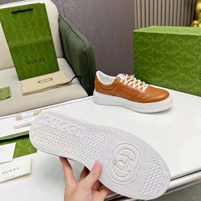 G*u*i unisex gg sneaker interlocking g brown perforated leather rubber mid 5.6 cm heel