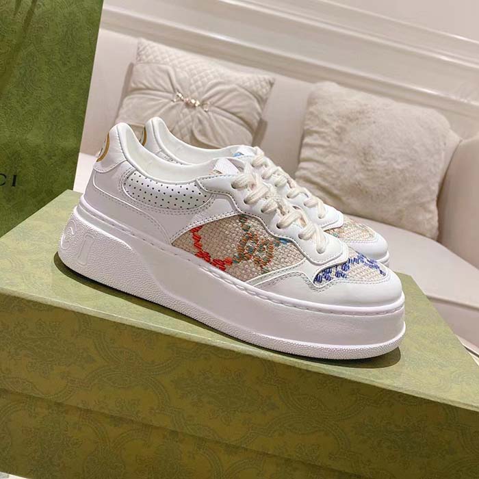 G*u*i unisex gg sneaker white leather mid heel interlocking g 5.6 cm heel