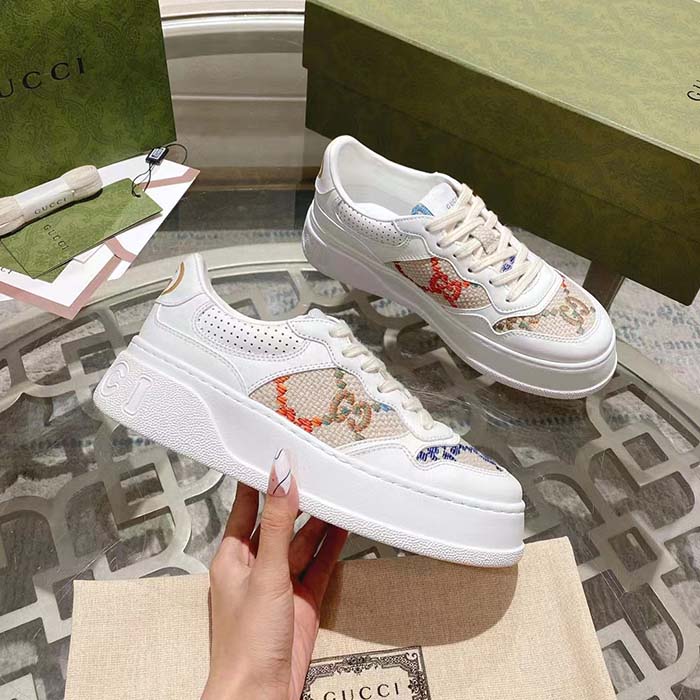 G*u*i unisex gg sneaker white leather mid heel interlocking g 5.6 cm heel