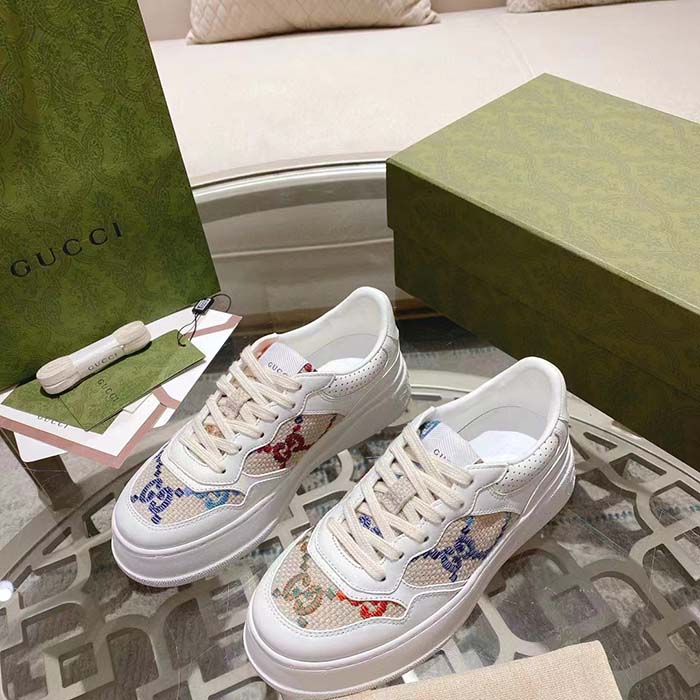 G*u*i unisex gg sneaker white leather mid heel interlocking g 5.6 cm heel