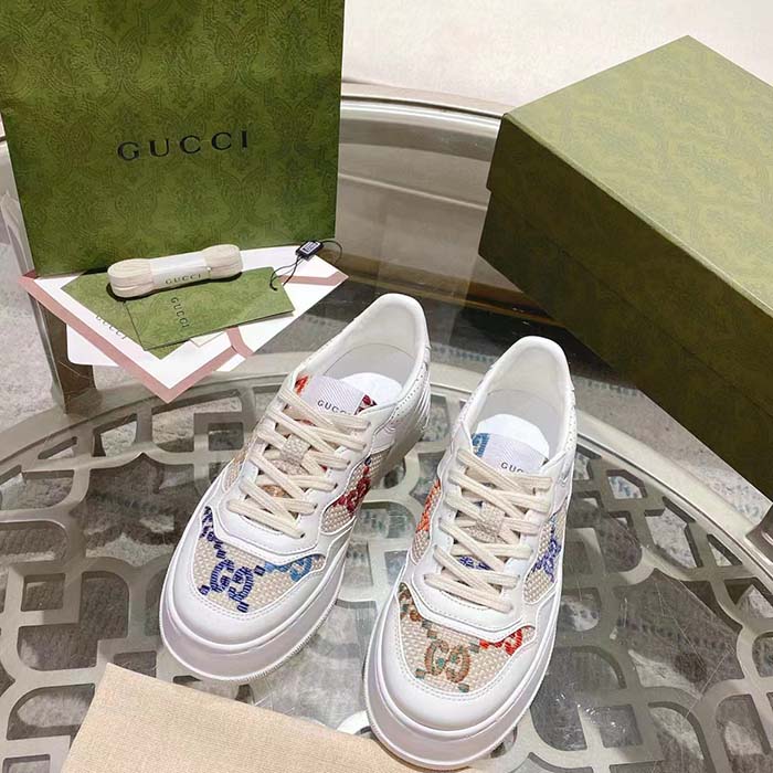 G*u*i unisex gg sneaker white leather mid heel interlocking g 5.6 cm heel