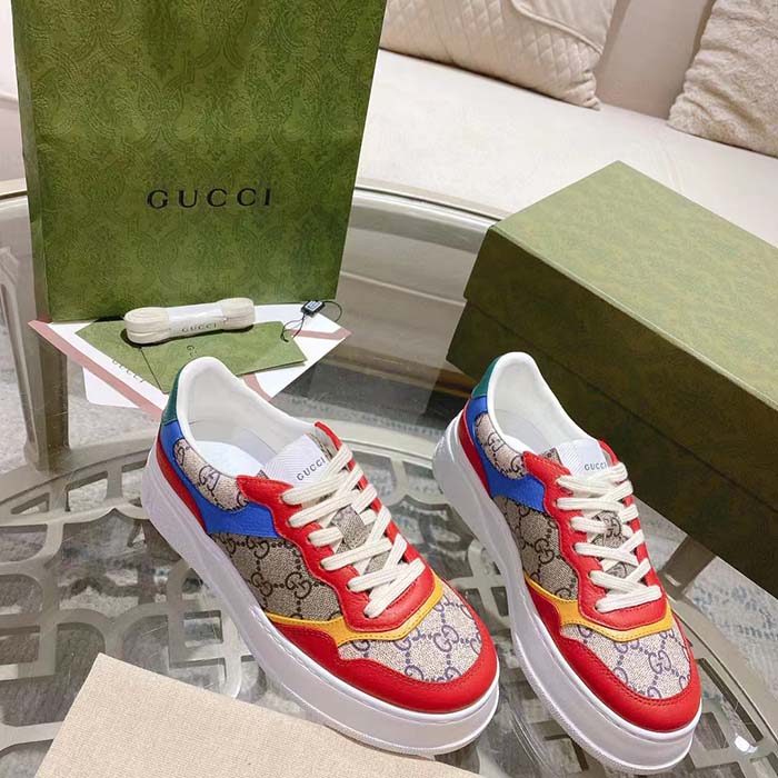 G*u*i unisex sneaker beige blue gg supreme canvas interlocking g 5.6 cm heel