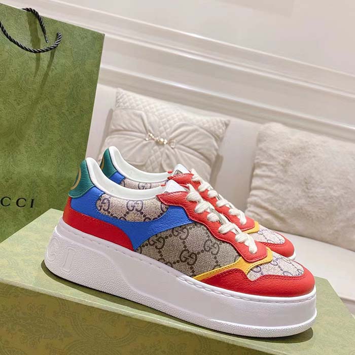 G*u*i unisex sneaker beige blue gg supreme canvas interlocking g 5.6 cm heel