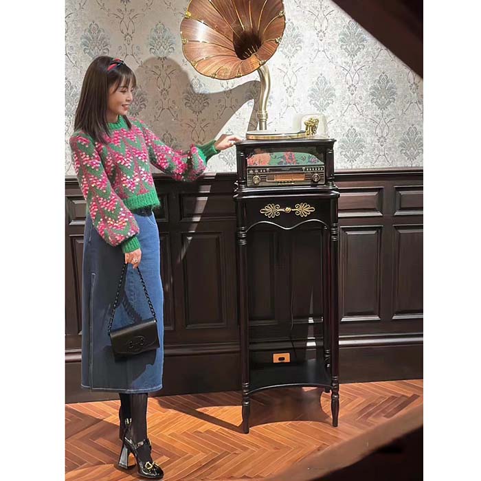 G*u*i women gg chevron wool sequin sweater crewneck mohair polyamide puffed sleeves