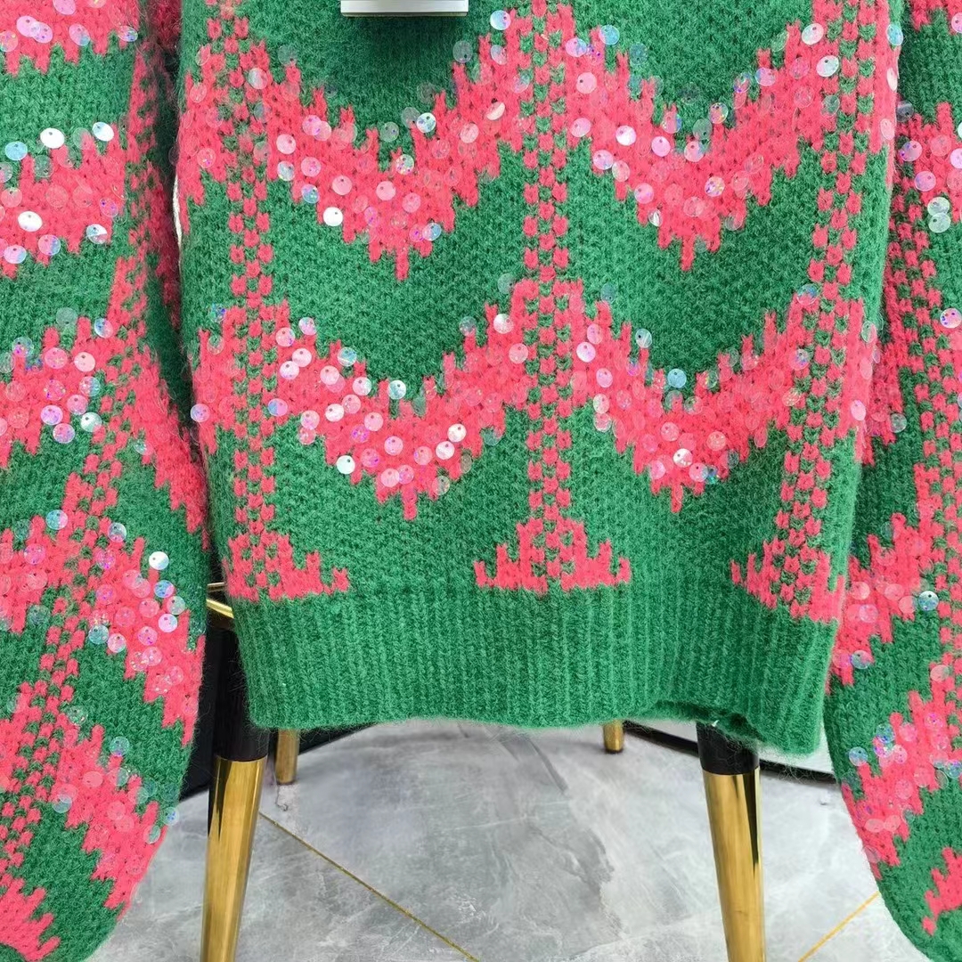 G*u*i women gg chevron wool sequin sweater crewneck mohair polyamide puffed sleeves