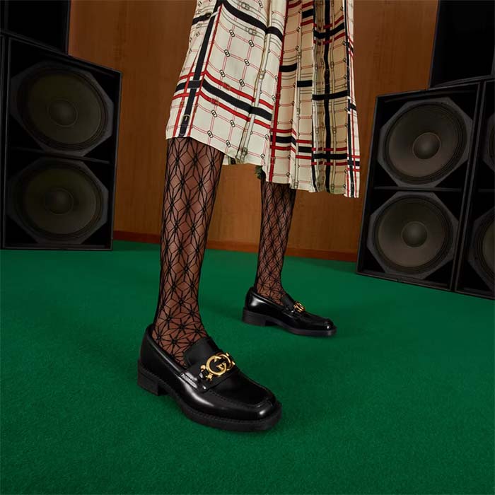 G*u*i women gg loafer interlocking g shiny black leather low 2.5 cm heel
