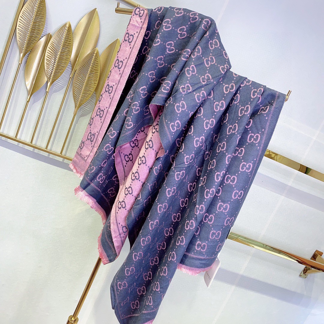 G*u*i women gg wool scarf graphite pink gg fringe edges