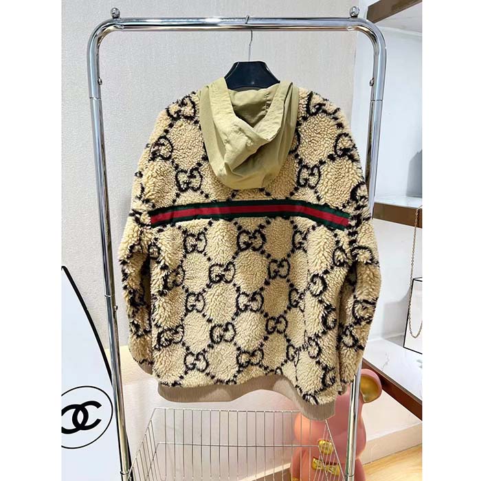 G*u*i women maxi gg wool jersey jacket beige black polyamide polyester