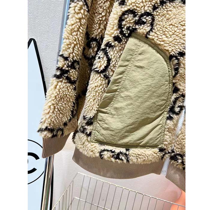 G*u*i women maxi gg wool jersey jacket beige black polyamide polyester