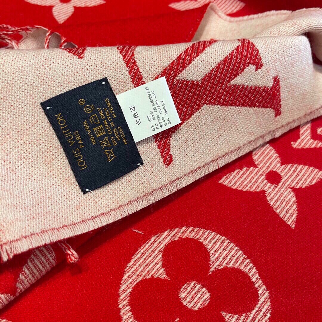 Louis Vuitton LV Unisex Essential Scarf Red Wool Jacquard Weave Monogram Pattern