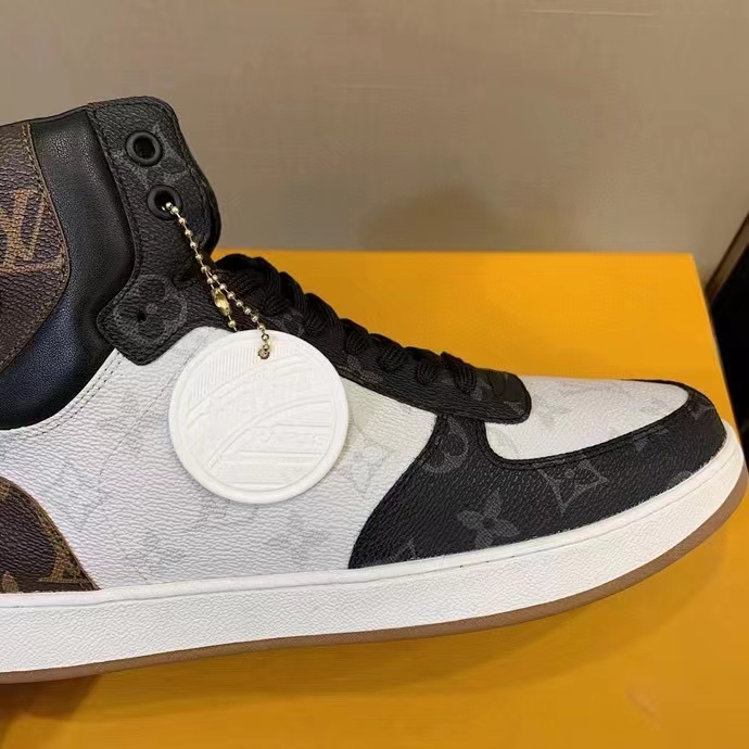 Louis Vuitton LV Unisex Rivoli Sneaker Boot Black Brown Calf Leather Monogram Canvas
