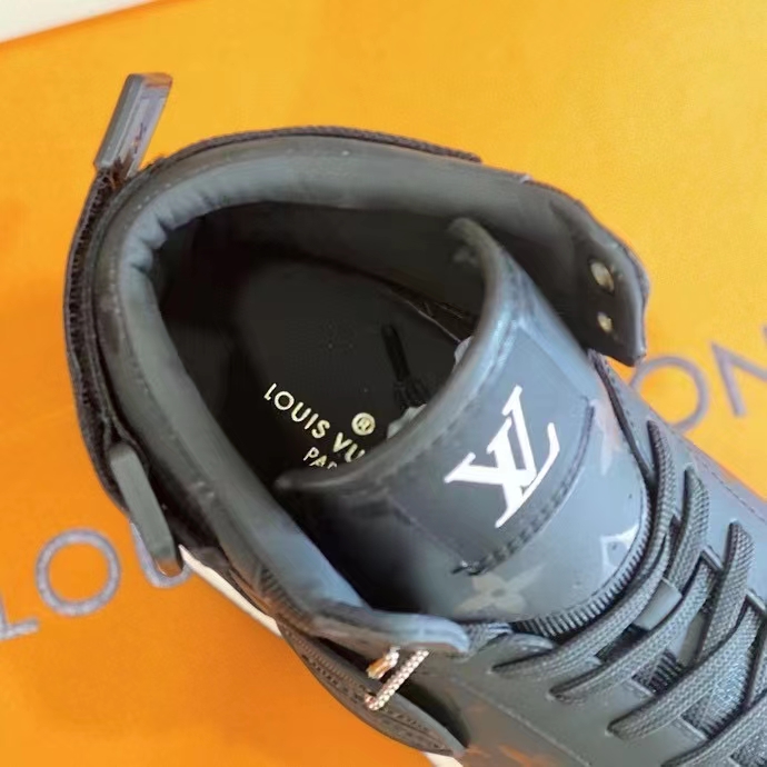 Louis Vuitton LV Unisex Rivoli Sneaker Boot Black Calf Leather Monogram Metallic Canvas
