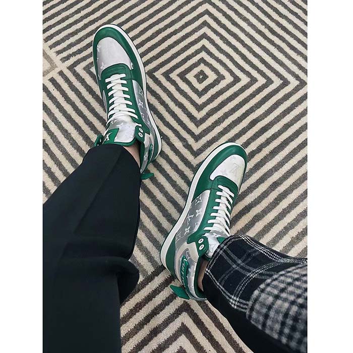Louis Vuitton LV Unisex Rivoli Sneaker Boot Green Calf Leather Monogram Metallic Canvas