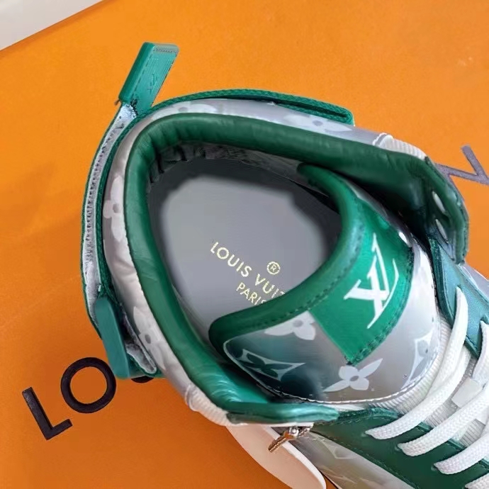 Louis Vuitton LV Unisex Rivoli Sneaker Boot Green Calf Leather Monogram Metallic Canvas