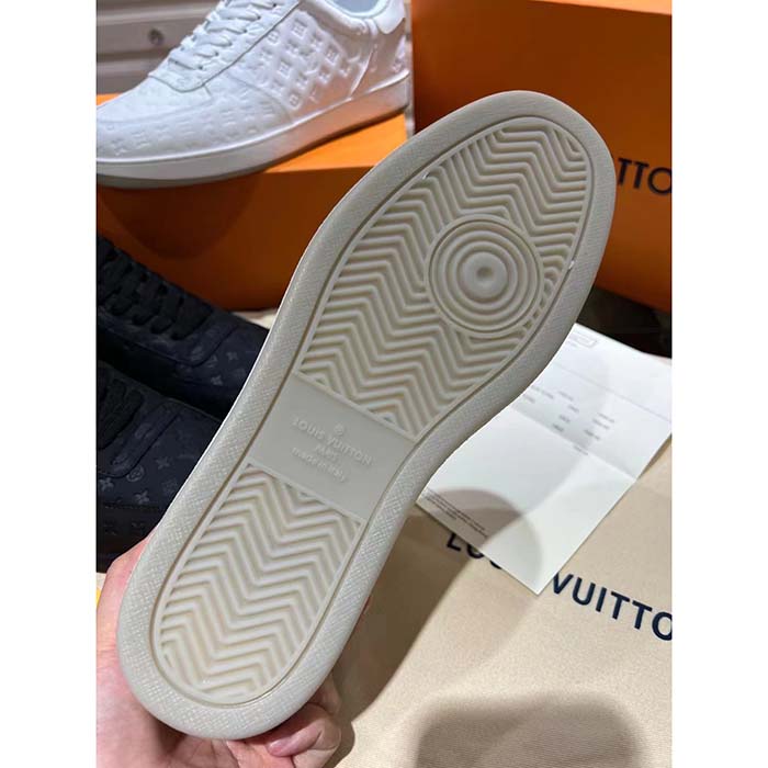 Louis Vuitton LV Unisex Rivoli Sneaker White Mini Monogram Embossed Calf Leather Rubber