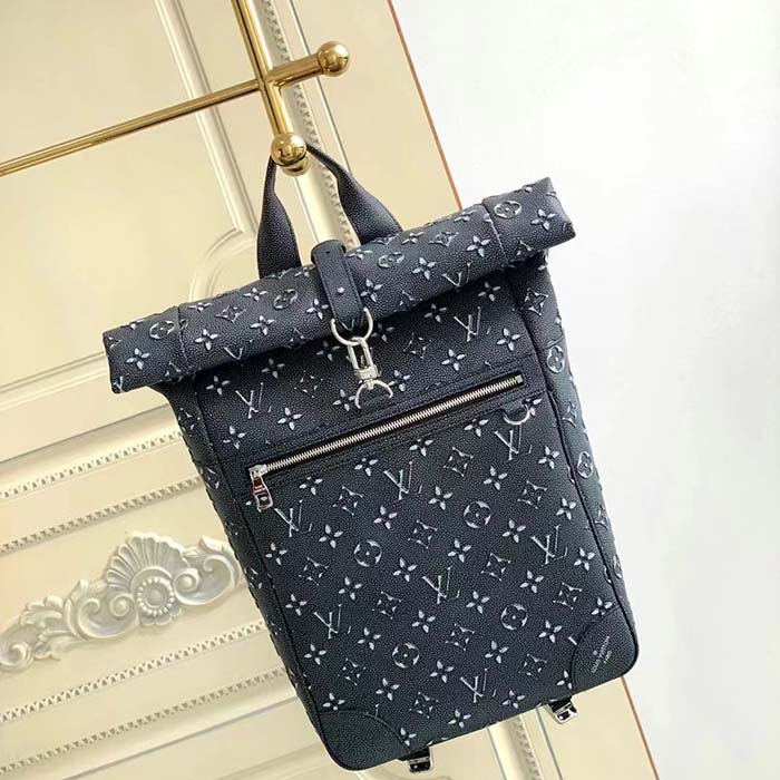 Louis Vuitton LV Unisex Roll Top Backpack Black Charcoal Cowhide Leather