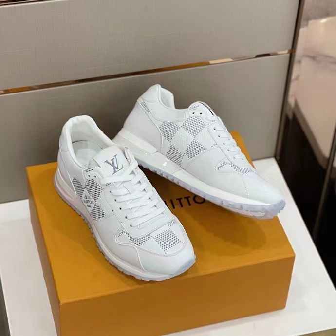 Louis Vuitton LV Unisex Run Away Sneaker White Maxi Damier Embossed Grained Calf