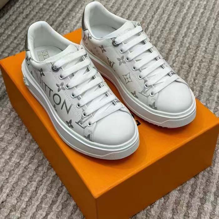 Louis Vuitton LV Unisex Time Out Sneaker Silver Monogram Debossed Calf Leather