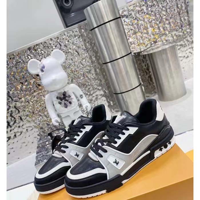 Louis Vuitton LV Unisex Trainer Sneaker Black Mix Materials Monogram Flowers