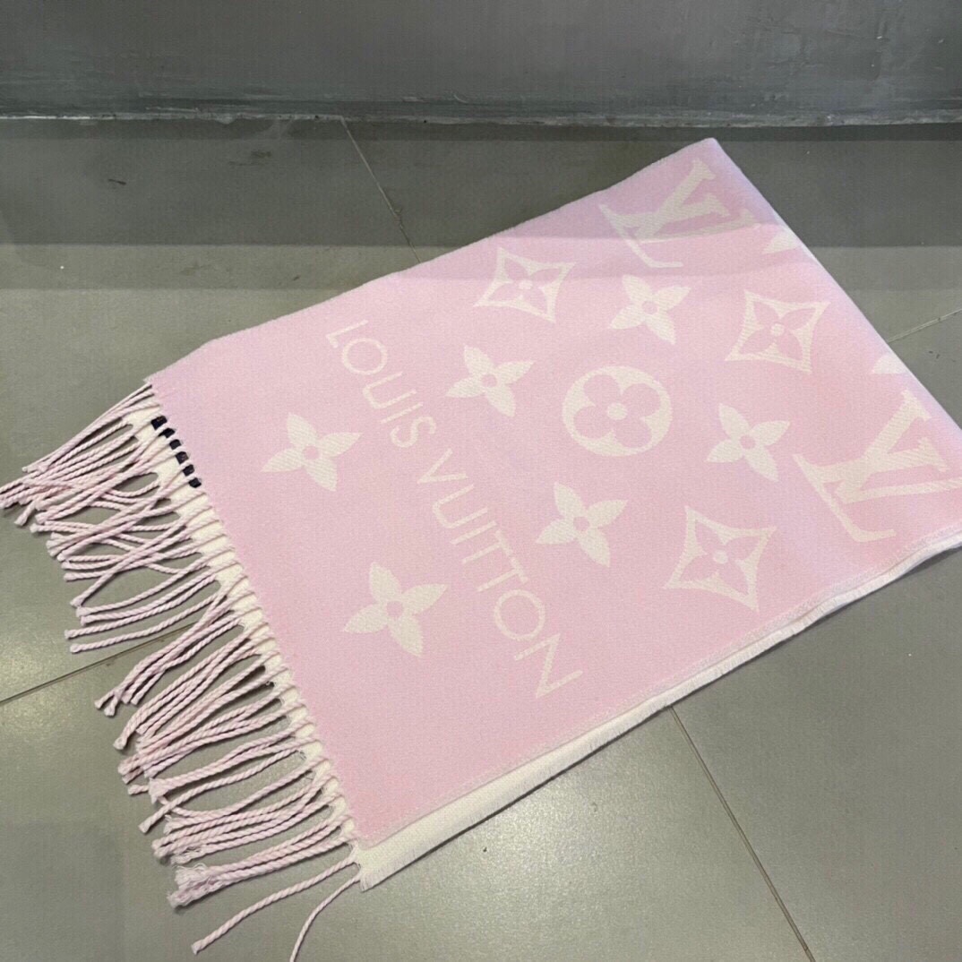 Louis Vuitton LV Women Essential Scarf Pink Wool Jacquard Weave Monogram Pattern