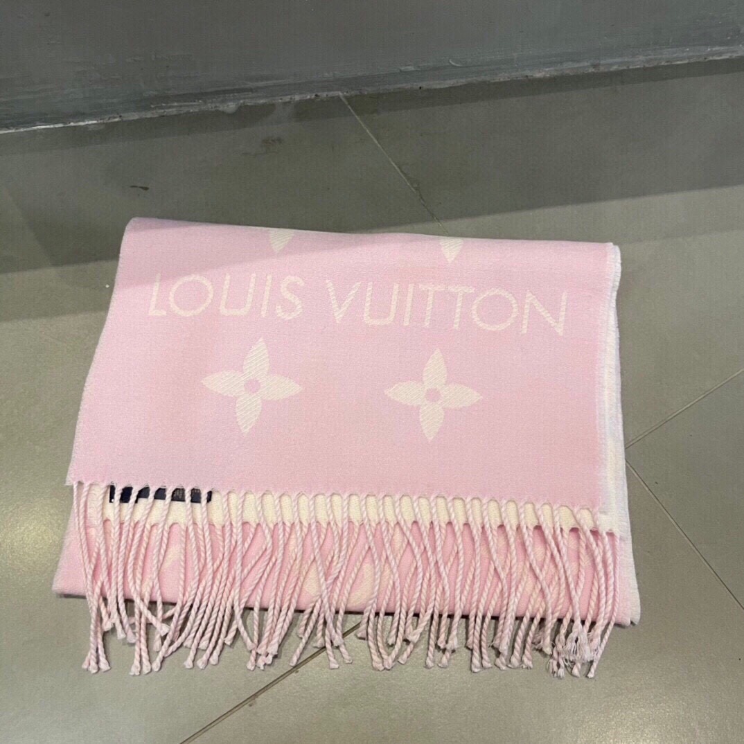 Louis Vuitton LV Women Essential Scarf Pink Wool Jacquard Weave Monogram Pattern